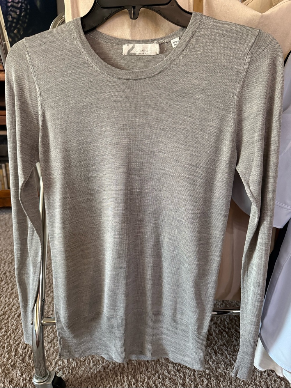 2 KATAYONE ADELI Vintage 100% Silk Light Gray Crewneck | Minimalist Luxe Small